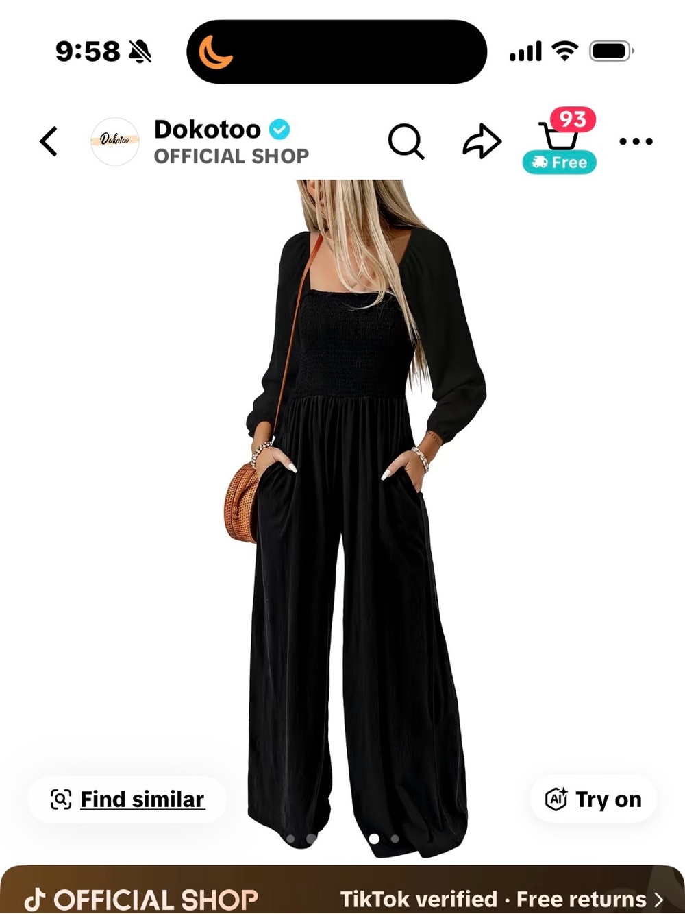Black Wide-Leg Jumpsuit with Smocked Bodice